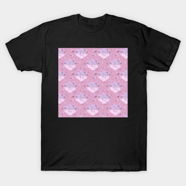 Blue pansies dusty rose pink T-Shirt by Amalus-files